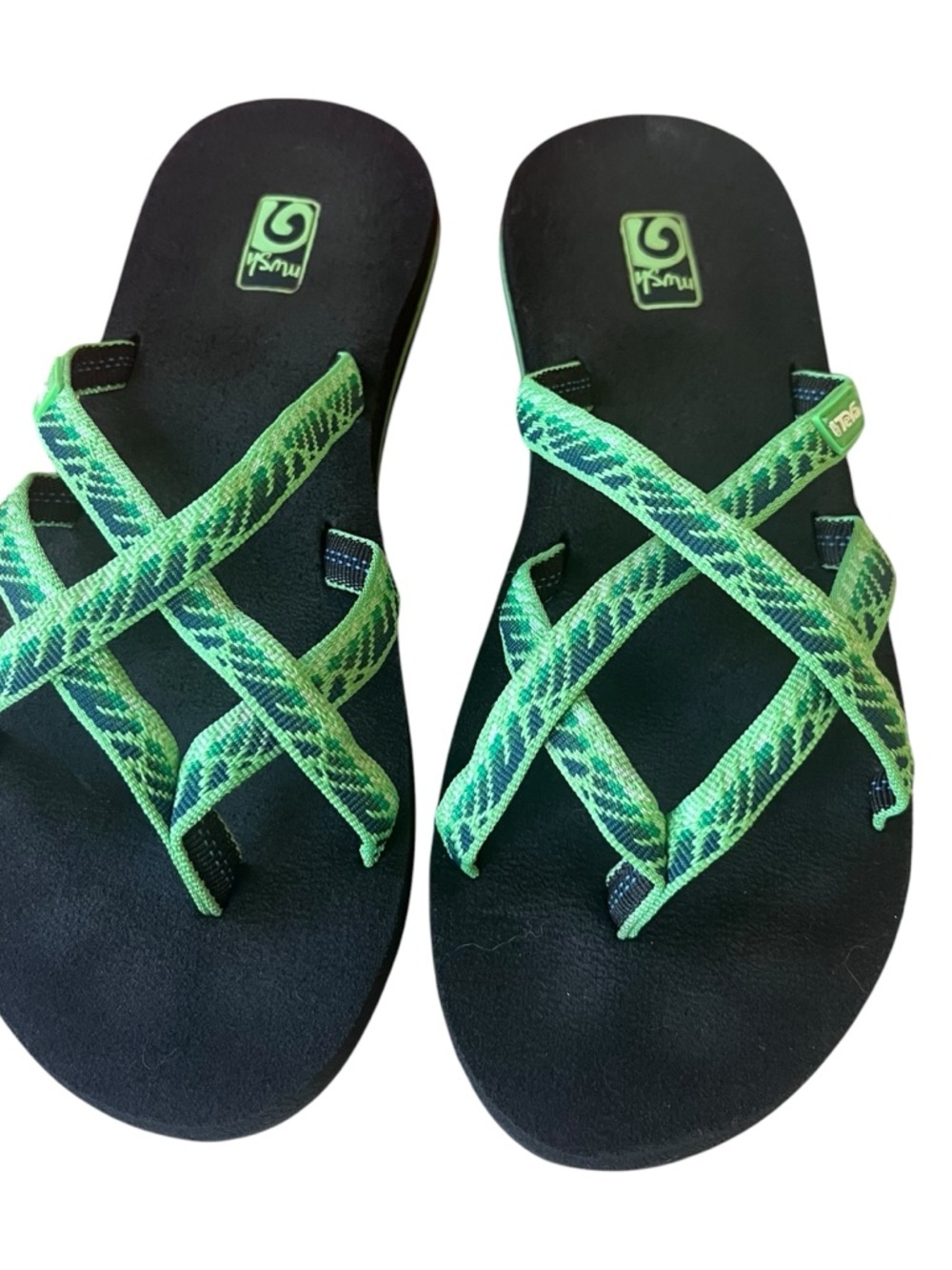 Teva Women's Black Sandals with Green Strappy Webbing